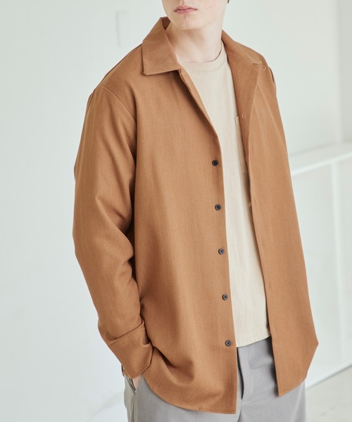 MONO-MART(モノマート)の「TRストレッチスーツ地L/Sオープンカラーシャツ(MONO-MART)(シャツ/ブラウス・メンズ・チャコールグレー/ブラック/ベージュ/パープル/ネイビー/キャメル/ベージュ系その他/モカ/グレー/ブラウン/ブラウン系その他/ベージュ系その他2/グレー系その他/ブルー系その他・FREE)」の6枚目の写真