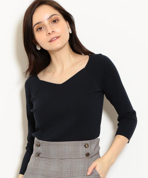 green label relaxing（グリーンレーベルリラクシング）の「[手洗い可能] KFC リブ ハートネック ニット ◆（ニット/セーター・レディース・ライトグレー/パープル/ネイビー/ピンク/ケリー・FREE）」の14枚目の写真