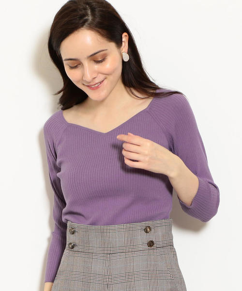 green label relaxing（グリーンレーベルリラクシング）の「[手洗い可能] KFC リブ ハートネック ニット ◆（ニット/セーター・レディース・ライトグレー/パープル/ネイビー/ピンク/ケリー・FREE）」の19枚目の写真
