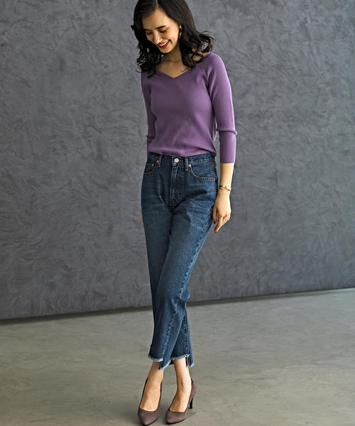 green label relaxing（グリーンレーベルリラクシング）の「[手洗い可能] KFC リブ ハートネック ニット ◆（ニット/セーター・レディース・ライトグレー/パープル/ネイビー/ピンク/ケリー・FREE）」の20枚目の写真