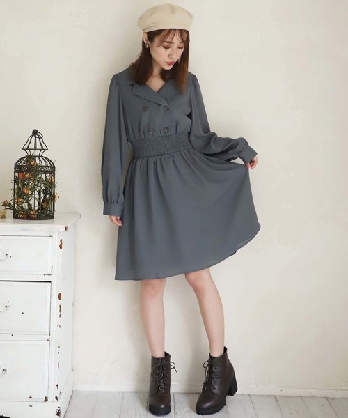 one after another NICE CLAUP(ワンアフターアナザーナイスクラップ)の「開襟レトロミニワンピース(ワンピース・レディース・ホワイト系その他/グレー系その他/ブラウン系その他/ベージュ系その他・FREE)」の3枚目の写真