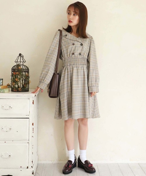 one after another NICE CLAUP(ワンアフターアナザーナイスクラップ)の「開襟レトロミニワンピース(ワンピース・レディース・ホワイト系その他/グレー系その他/ブラウン系その他/ベージュ系その他・FREE)」の4枚目の写真