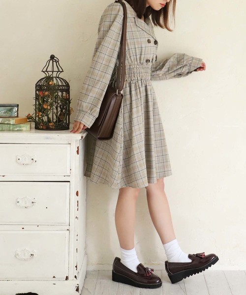 one after another NICE CLAUP(ワンアフターアナザーナイスクラップ)の「開襟レトロミニワンピース(ワンピース・レディース・ホワイト系その他/グレー系その他/ブラウン系その他/ベージュ系その他・FREE)」の6枚目の写真