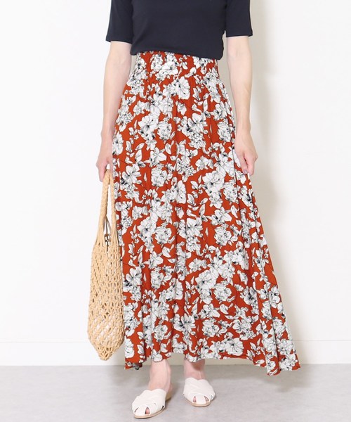 reca（レカ）の「花柄フレアロングスカート（スカート・レディース・ブラック/ネイビー/オレンジ系その他・FREE）」の3枚目の写真