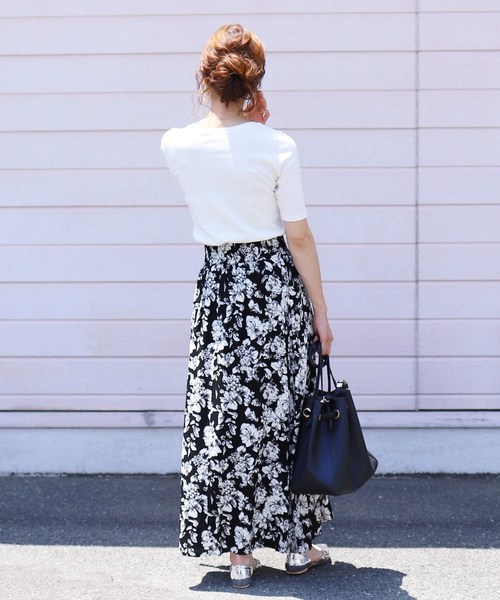 reca（レカ）の「花柄フレアロングスカート（スカート・レディース・ブラック/ネイビー/オレンジ系その他・FREE）」の9枚目の写真