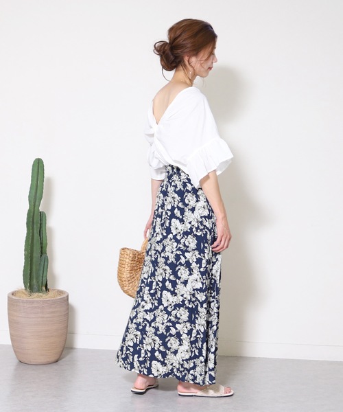 reca（レカ）の「花柄フレアロングスカート（スカート・レディース・ブラック/ネイビー/オレンジ系その他・FREE）」の16枚目の写真