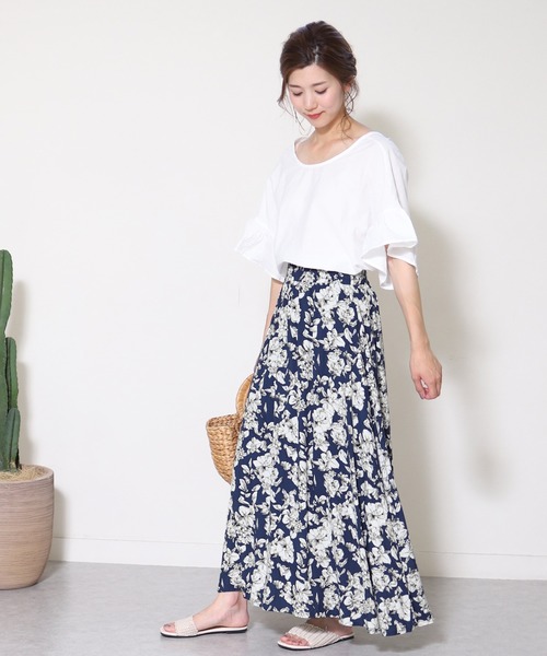 reca（レカ）の「花柄フレアロングスカート（スカート・レディース・ブラック/ネイビー/オレンジ系その他・FREE）」の14枚目の写真