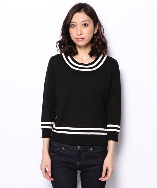 NANO universe（ナノユニバース）の「配色クルーKnit（ニット/セーター・レディース・オフホワイト/ブラック・FREE）」の6枚目の写真