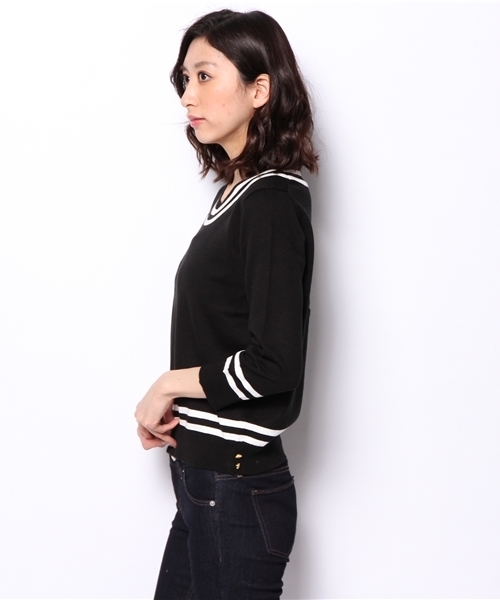 NANO universe（ナノユニバース）の「配色クルーKnit（ニット/セーター・レディース・オフホワイト/ブラック・FREE）」の7枚目の写真