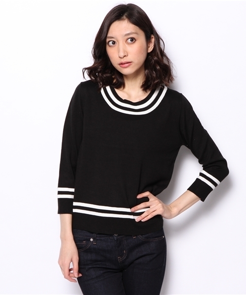 NANO universe（ナノユニバース）の「配色クルーKnit（ニット/セーター・レディース・オフホワイト/ブラック・FREE）」の10枚目の写真