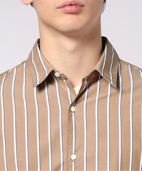 EDIFICE（エディフィス）の「ストライプ ワイドレギュラー ショートスリーブ シャツ（シャツ/ブラウス・メンズ・ベージュ/ホワイト・FREE/SMALL/MEDIUM/LARGE）」の10枚目の写真