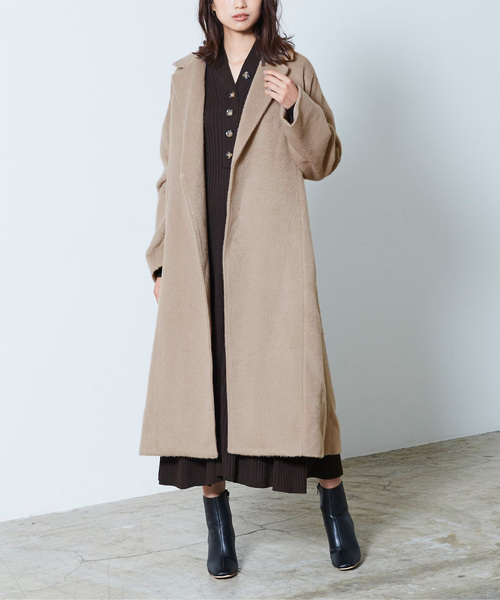 UR'S(ユアーズ)の「スリットシャギーロングコート(チェスターコート・レディース・ブラック/ベージュ/アイボリー/チャコール・S/M/L)」の4枚目の写真