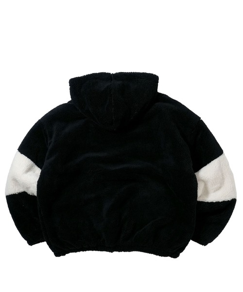 【美品】フリース フーディ ボアポンチョ風 モコモコ ブラック セール】スーパービッグシルエット もこもこボアフードブルゾン
