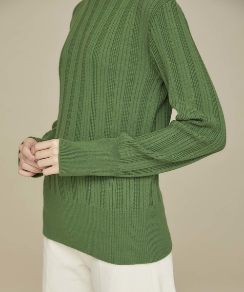 STUDIOUS（ステュディオス）の「【STUDIOUS】マルチリブボトルネックニットトップス（ニット/セーター・レディース・ブラック/ベージュ/グリーン・FREE）」の12枚目の写真