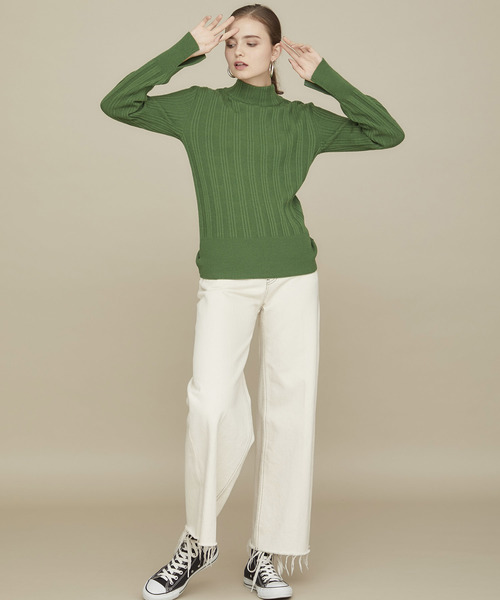 STUDIOUS（ステュディオス）の「【STUDIOUS】マルチリブボトルネックニットトップス（ニット/セーター・レディース・ブラック/ベージュ/グリーン・FREE）」の13枚目の写真