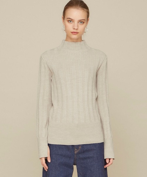 STUDIOUS（ステュディオス）の「【STUDIOUS】マルチリブボトルネックニットトップス（ニット/セーター・レディース・ブラック/ベージュ/グリーン・FREE）」の14枚目の写真