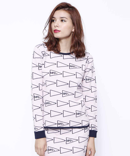 MILKFED.(ミルクフェド)の「FLAG JQ L/S KNIT TOP (ニットトップ/長袖/総柄/フラッグ)(ニット/セーター・レディース・ネイビー/ピンク・MEDIUM/SMALL)」の2枚目の写真