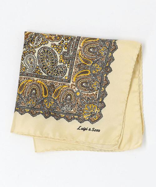green label relaxing（グリーンレーベルリラクシング）の「ルイージ アンド サンズ Luigi & Sons SETA ペイズリー ポケットチーフ（ポケットチーフ・メンズ・クリーム/ブラック・FREE）」の2枚目の写真