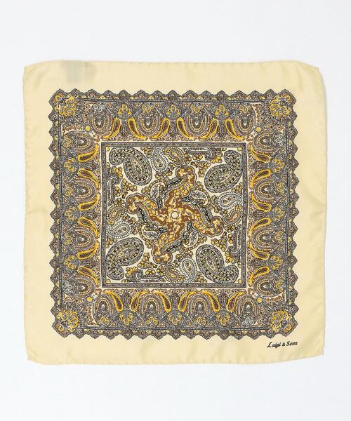 green label relaxing（グリーンレーベルリラクシング）の「ルイージ アンド サンズ Luigi & Sons SETA ペイズリー ポケットチーフ（ポケットチーフ・メンズ・クリーム/ブラック・FREE）」の5枚目の写真