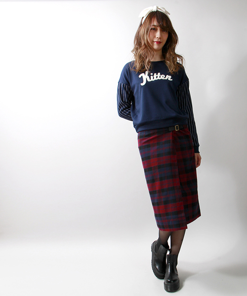 WEGO（ウィゴー）の「WEGO/チェックラップミモレスカート（スカート・レディース・グレー/グリーン/レッド・FREE）」の3枚目の写真