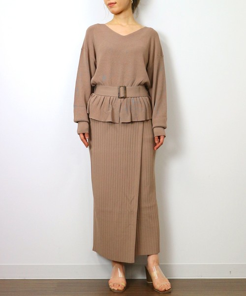 NINE（ナイン）の「ﾘﾌﾞﾆｯﾄﾀｲﾄｽｶｰﾄ（スカート・レディース・ライトグレー/ラベンダー/モカ・FREE）」の4枚目の写真