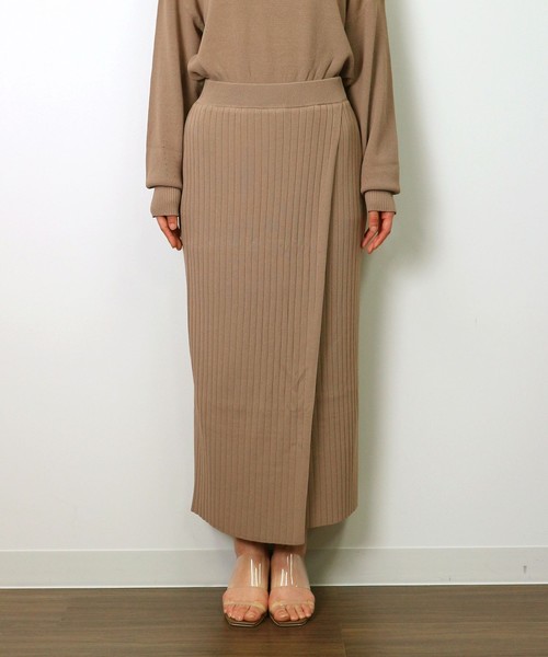 NINE（ナイン）の「ﾘﾌﾞﾆｯﾄﾀｲﾄｽｶｰﾄ（スカート・レディース・ライトグレー/ラベンダー/モカ・FREE）」の5枚目の写真