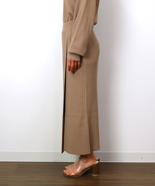 NINE（ナイン）の「ﾘﾌﾞﾆｯﾄﾀｲﾄｽｶｰﾄ（スカート・レディース・ライトグレー/ラベンダー/モカ・FREE）」の7枚目の写真