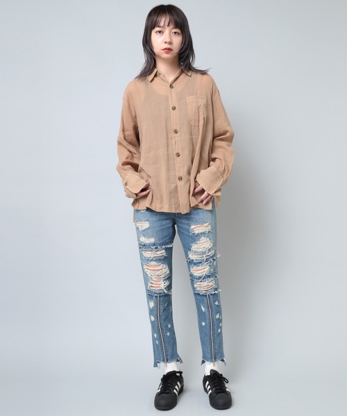 RNA(アールエヌエー)の「B2559 ワイドスリーブシアーシャツ(シャツ/ブラウス・レディース・ブラック/ナチュラル/ベージュ・MEDIUM)」の10枚目の写真