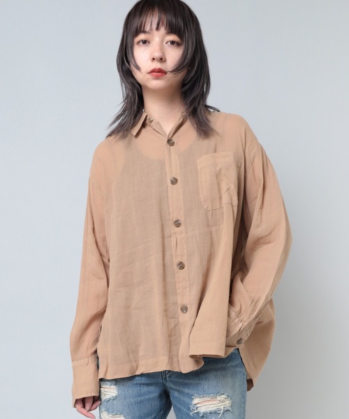 RNA(アールエヌエー)の「B2559 ワイドスリーブシアーシャツ(シャツ/ブラウス・レディース・ブラック/ナチュラル/ベージュ・MEDIUM)」の11枚目の写真