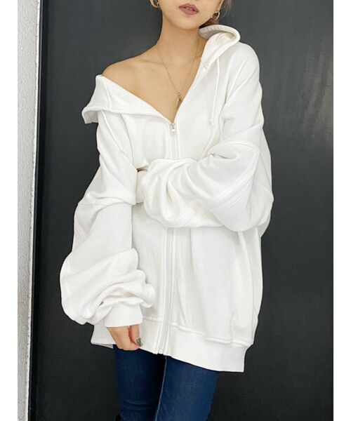 ジェイダ　ニット♡パーカーギャル系　ふわふわ　英文字　完売品　ホワイト　新品 シャギーフリルニット｜evelyn（エブリン）公式通販サイト