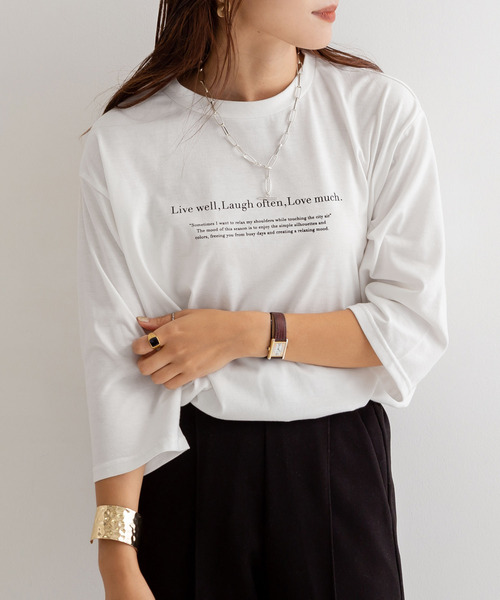 Newlyme（ニューリーミー）の「ロゴプリントロンＴ【R】（Tシャツ/カットソー・レディース・グリーン/ブラック・M-L）」の2枚目の写真