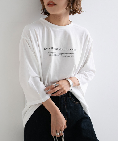 Newlyme（ニューリーミー）の「ロゴプリントロンＴ【R】（Tシャツ/カットソー・レディース・グリーン/ブラック・M-L）」の5枚目の写真