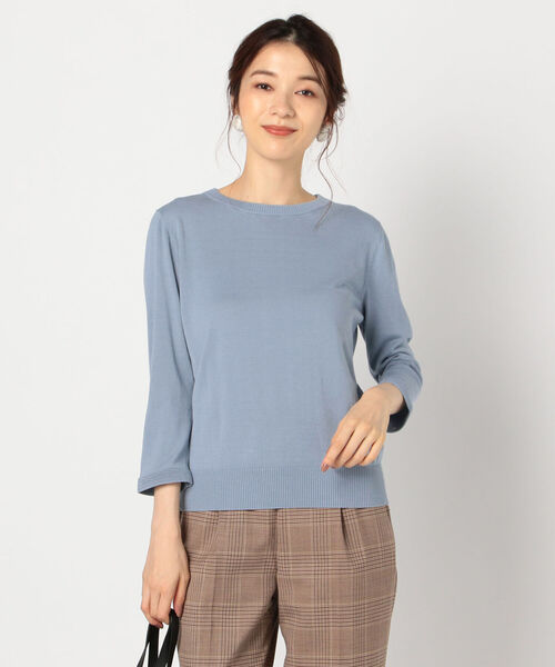 NOLLEY’S(ノーリーズ)の「【MARILYN MOON/マリリーンムーン】コードレース袖布帛プルオーバーニット(ニット/セーター・レディース・アイボリー/グレイッシュブルー・38)」の3枚目の写真