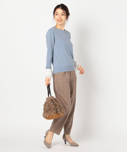 NOLLEY’S(ノーリーズ)の「【MARILYN MOON/マリリーンムーン】コードレース袖布帛プルオーバーニット(ニット/セーター・レディース・アイボリー/グレイッシュブルー・38)」の13枚目の写真