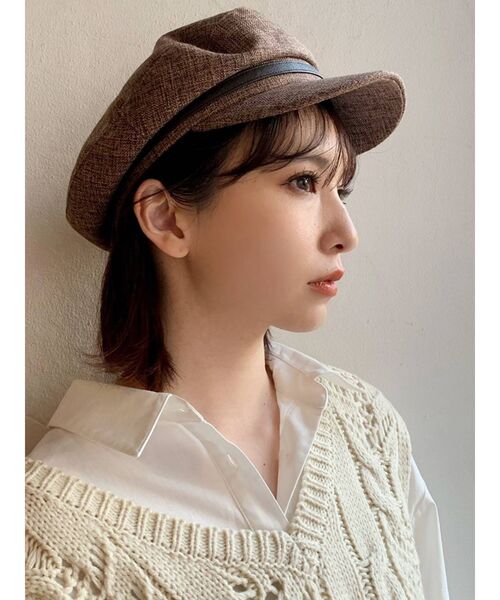 MURUA（ムルーア）の「レザーピットマリンキャップ（キャップ・レディース・ブラック/ブラウン/アイボリー・FREE）」の6枚目の写真