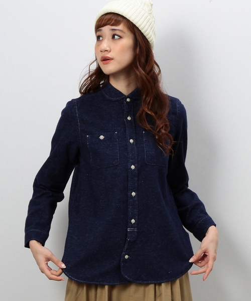 coen（コーエン）の「ネルソリッドワークシャツ（シャツ/ブラウス・レディース・ホワイト/ネイビー・LARGE/MEDIUM）」の2枚目の写真