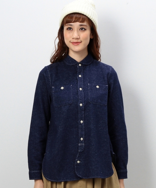 coen（コーエン）の「ネルソリッドワークシャツ（シャツ/ブラウス・レディース・ホワイト/ネイビー・LARGE/MEDIUM）」の3枚目の写真