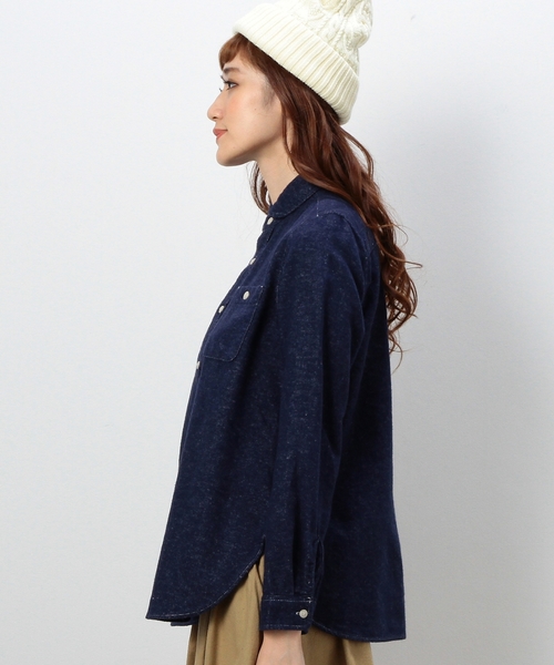 coen（コーエン）の「ネルソリッドワークシャツ（シャツ/ブラウス・レディース・ホワイト/ネイビー・LARGE/MEDIUM）」の4枚目の写真