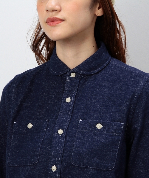 coen（コーエン）の「ネルソリッドワークシャツ（シャツ/ブラウス・レディース・ホワイト/ネイビー・LARGE/MEDIUM）」の6枚目の写真