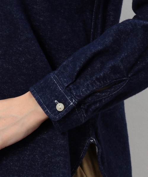 coen（コーエン）の「ネルソリッドワークシャツ（シャツ/ブラウス・レディース・ホワイト/ネイビー・LARGE/MEDIUM）」の8枚目の写真