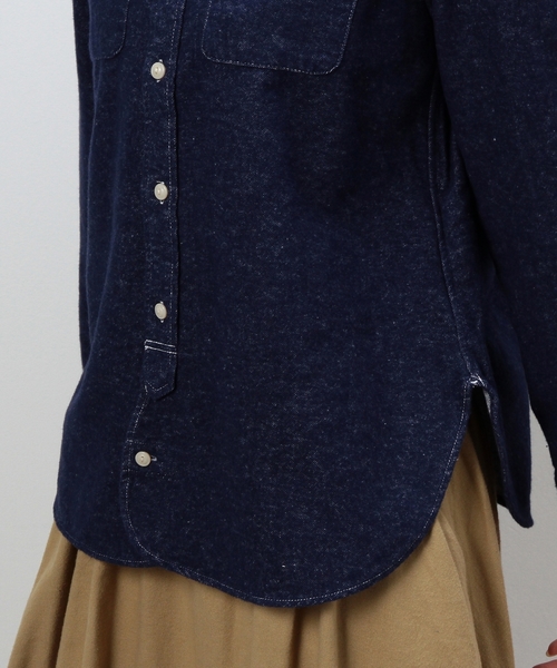 coen（コーエン）の「ネルソリッドワークシャツ（シャツ/ブラウス・レディース・ホワイト/ネイビー・LARGE/MEDIUM）」の9枚目の写真