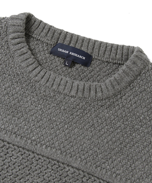 URBAN RESEARCH（アーバンリサーチ）の「UR MIX編み ボーダークルーネック（ニット/セーター・メンズ・ホワイト/オリーブ/グレー/ネイビー・LARGE/MEDIUM）」の11枚目の写真