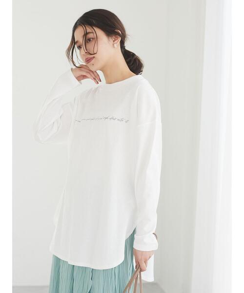 Green　Parks（グリーンパークス）の「シンプルロゴロンT＊（Tシャツ/カットソー・レディース・オフホワイト/ブラック/ベージュ/ブルー・FREE）」の11枚目の写真