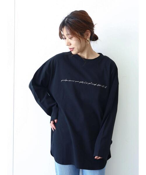Green　Parks（グリーンパークス）の「シンプルロゴロンT＊（Tシャツ/カットソー・レディース・オフホワイト/ブラック/ベージュ/ブルー・FREE）」の12枚目の写真