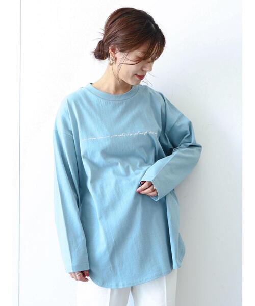 Green　Parks（グリーンパークス）の「シンプルロゴロンT＊（Tシャツ/カットソー・レディース・オフホワイト/ブラック/ベージュ/ブルー・FREE）」の14枚目の写真