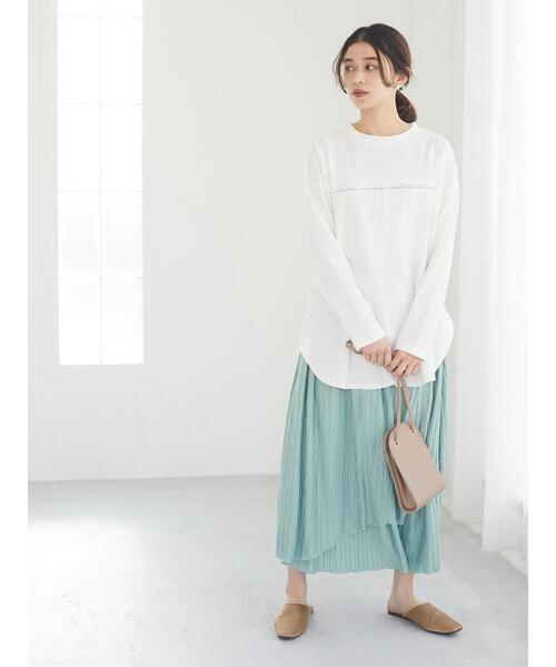 Green　Parks（グリーンパークス）の「シンプルロゴロンT＊（Tシャツ/カットソー・レディース・オフホワイト/ブラック/ベージュ/ブルー・FREE）」の19枚目の写真