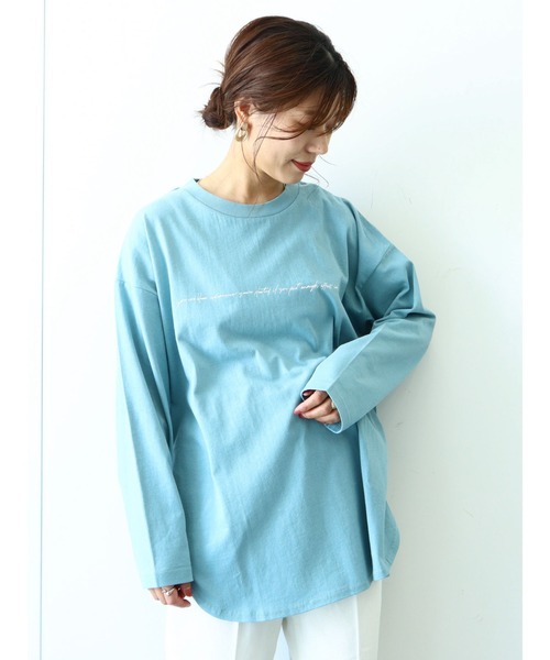 Green　Parks（グリーンパークス）の「シンプルロゴロンT＊（Tシャツ/カットソー・レディース・オフホワイト/ブラック/ベージュ/ブルー・FREE）」の4枚目の写真