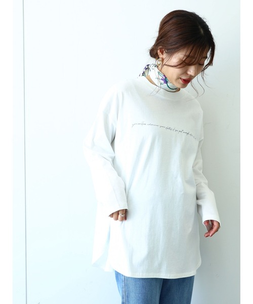 Green　Parks（グリーンパークス）の「シンプルロゴロンT＊（Tシャツ/カットソー・レディース・オフホワイト/ブラック/ベージュ/ブルー・FREE）」の5枚目の写真