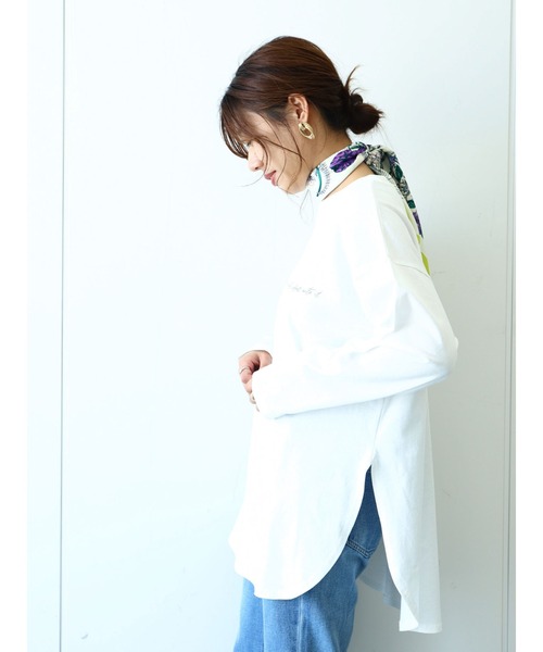 Green　Parks（グリーンパークス）の「シンプルロゴロンT＊（Tシャツ/カットソー・レディース・オフホワイト/ブラック/ベージュ/ブルー・FREE）」の9枚目の写真