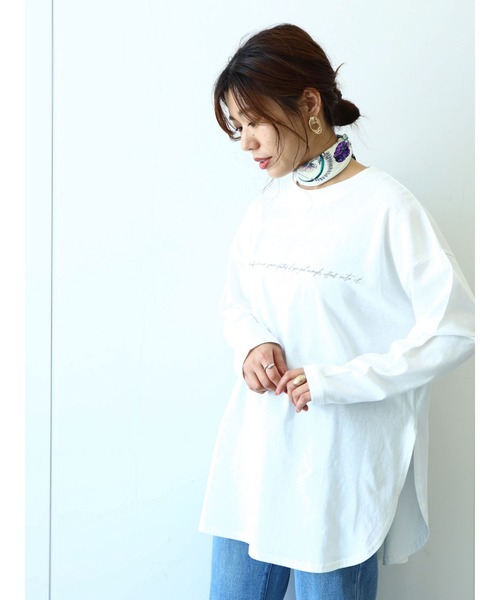 Green　Parks（グリーンパークス）の「シンプルロゴロンT＊（Tシャツ/カットソー・レディース・オフホワイト/ブラック/ベージュ/ブルー・FREE）」の10枚目の写真